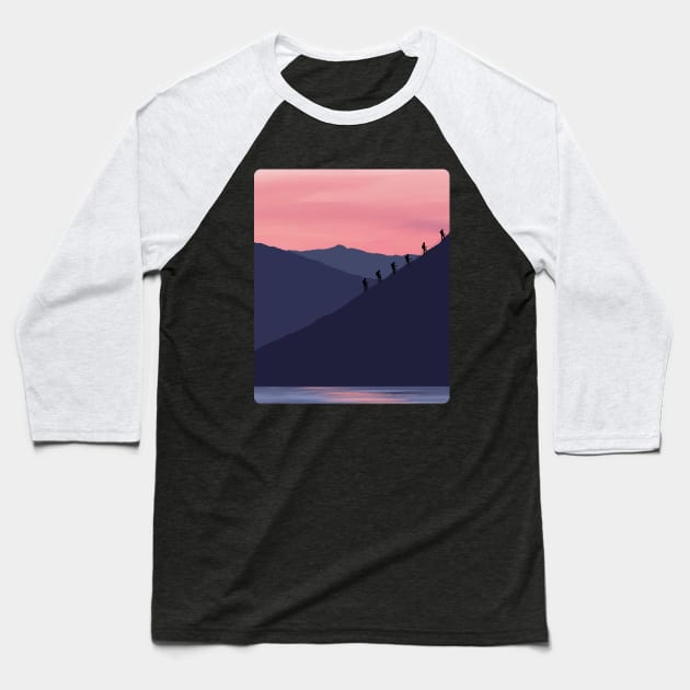 Sunset Mountains landscape, climber, mountaineering, nature colorful, blue, pinkl, nature lovers Baseball T-Shirt by Collagedream